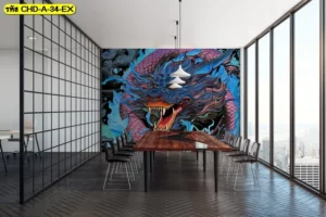 สติ๊กเกอร์ 3M พิมพ์ลายมังกรติดกระจกออฟฟิศขนาดใหญ่ในห้องประชุมวิวเมืองช่วยเพิ่มความโดดเด่นและเป็นเอกลักษณ์ให้องค์กร