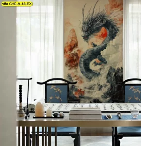 วอลเปเปอร์ศิลปะลายมังกร ทรงแนวตั้งประดับห้องเขียนพู่กันจีน ช่วยเน้นความสง่างามและความเป็นสิริมงคลตามหลักฮวงจุ้ยสากลอย่างสมบูรณ์แบบ