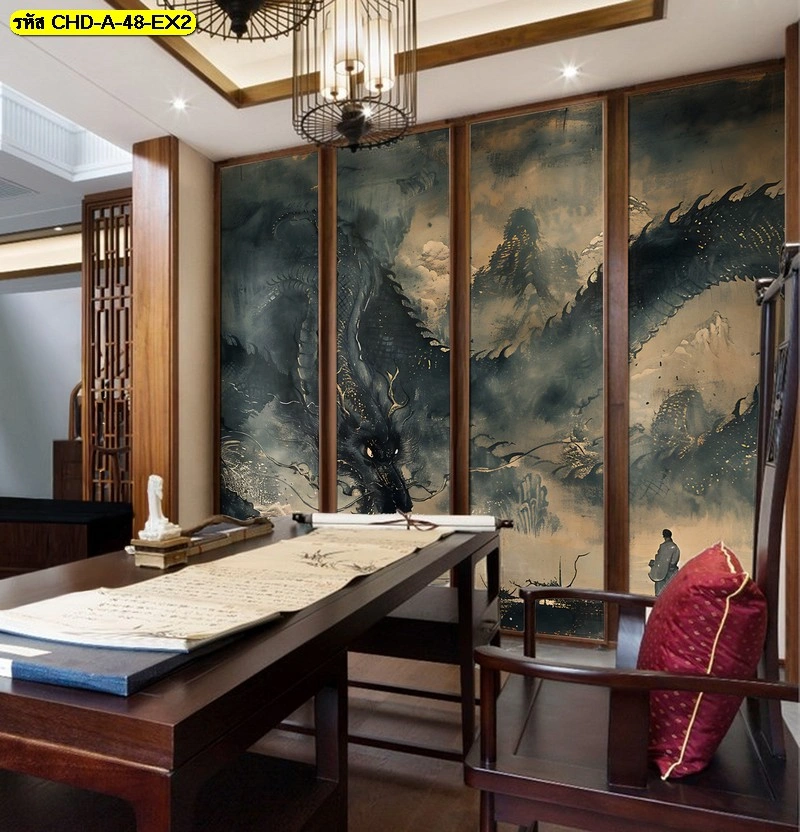 รับพิมพ์สติ๊กเกอร์ติดกระจกลายมังกรสีทองสไตล์หรูหราตกแต่งห้องทำงานไม้คลาสสิกเสริมอำนาจวาสนาให้เจ้าของธุรกิจ