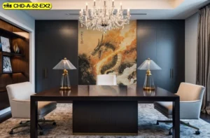 ตกแต่งห้องประชุมขนาดเล็กด้วยวอลเปเปอร์ภาพวาดมังกรพ่นไฟสีทองเสริมพลังการเจรจาธุรกิจให้ประสบความสำเร็จ