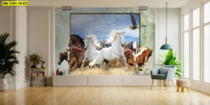 ภาพกราฟิกวอลเปเปอร์ลายม้ามงคลสีขาวบริสุทธิ์วิ่งฝ่าฝุ่นทรายพร้อมนกอินทรีเหินเวหาบนฉากหลังลายหินอ่อนสีเขียวหรูหรา