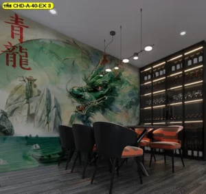 วอลเปเปอร์มังกรเขียวเหนี่ยวทรัพย์ในห้องรับประทานอาหารสุดหรูช่วยเสริมความมั่งคั่งและสร้างสุนทรียภาพในการรับประทานอาหาร