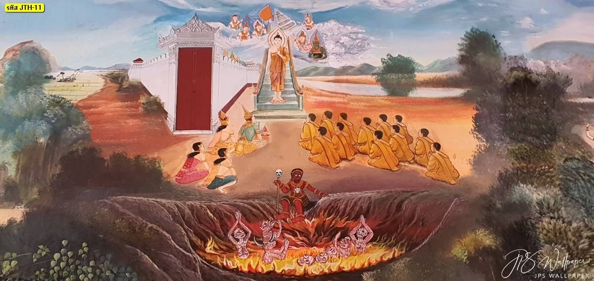 สติ๊กเกอร์ 3M พิมพ์ลายไทยสำหรับติดกระจกห้องพระแสดงภาพนรกสวรรค์และพุทธประวัติเพื่อความเป็นส่วนตัวและสิริมงคลในบ้าน