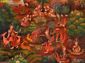 วอลเปเปอร์ลายพรรณพฤกษาในป่าหิมพานต์พร้อมเหล่ากินรีและเทวดา งานศิลปะไทยประณีตสร้างบรรยากาศสงบเย็นในทุกครั้งที่มอง