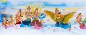 สติ๊กเกอร์ 3M ลายเทวดาและพญาครุฑในวิมานชั้นฟ้า สำหรับติดตั้งกระจกห้องพระเพื่อเพิ่มความเป็นส่วนตัวและสวยงาม