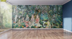 วอลเปเปอร์ลายป่าหิมพานต์และพญานาคท่ามกลางมวลหมู่กินรีและสัตว์มงคลในป่าลึกสร้างความร่มเย็นเป็นสุขให้แก่ห้องพระและพื้นที่ทำสมาธิ