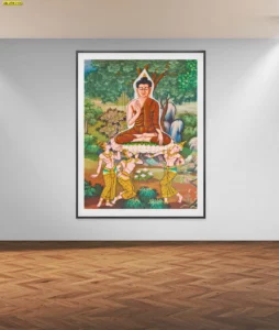 รูปพระพุทธเจ้าติดผนังห้องพระขนาดใหญ่ในกรอบรูปสีดำดีไซน์หรูหราเหมาะสำหรับการแต่งบ้านสไตล์มินิมอลและโมเดิร์นคลาสสิก