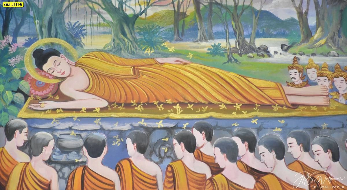 ภาพวาดพระพุทธเจ้าปางปรินิพพานงานประณีตถ่ายทอดเรื่องราวพุทธประวัติด้วยลายเส้นที่ละเอียดอ่อนเพื่อใช้สร้างสมาธิในห้องพระ