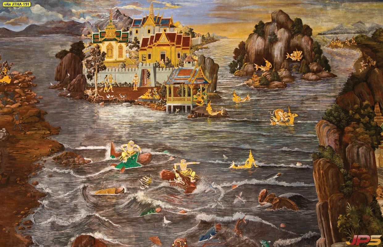 สติ๊กเกอร์ 3M ติดกระจกห้องพระลายไทยฉากหนุมานจองถนนพรางตาด้วยศิลปะไทยโบราณช่วยเพิ่มความเป็นส่วนตัวและสวยงามสะดุดตา