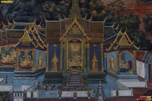 ภาพศิลปะไทยแบบดั้งเดิมพิมพ์ลงบนวัสดุเกรดพรีเมียมฉากสถาปัตยกรรมไทยลวดลายละเอียดอ่อนเหมาะสำหรับงานตกแต่งภายในทุกรูปแบบ