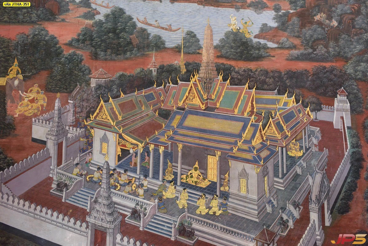 สั่งพิมพ์สติ๊กเกอร์ 3M ติดกระจกห้องพระลายไทยฉากพระปรางค์และวัดโบราณเพิ่มมิติความสวยงามให้กระจกด้วยงานศิลปะไทย