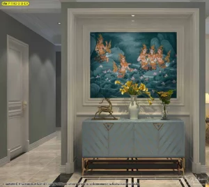 รับพิมพ์สติ๊กเกอร์ 3M ลายไทยติดกระจกและผนังตกแต่งทางเดินในบ้านสไตล์คอนเทมโพรารีที่ผสมผสานความทันสมัยกับศิลปะดั้งเดิม