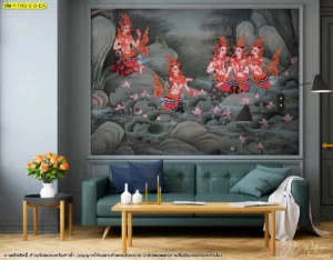 วอลเปเปอร์ลายไทยร่วมสมัยมินิมอลโทนสีเทาตกแต่งห้องรับแขกให้ดูขรึมและมีเสน่ห์เหมาะสำหรับสถาปัตยกรรมยุคใหม่ที่ต้องการความต่าง