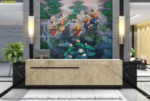 สติ๊กเกอร์ 3M ติดกระจกลายไทยสำหรับโซนต้อนรับโรงแรมหรูภาพนางฟ้าอัปสรร่ายรำช่วยสะท้อนเอกลักษณ์วัฒนธรรมไทยที่สง่างามเหนือระดับ