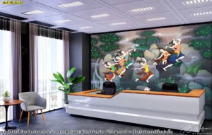 ตกแต่งห้องทำงานด้วยวอลเปเปอร์ศิลปะไทยลายป่าหิมพานต์หลังเคาน์เตอร์ต้อนรับเพิ่มความเชื่อมั่นและภาพลักษณ์ที่ดีให้กับธุรกิจระดับสากล