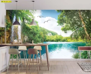 ไอเดียตกแต่งโซนรับประทานอาหารด้วย วอลเปเปอร์ภาพวิวน้ำตก ขนาดใหญ่พิมพ์บนวัสดุคุณภาพสูงให้ภาพคมชัดระดับพรีเมียม