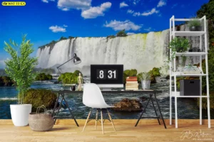 สั่งพิมพ์วอลเปเปอร์ภาพวิวธรรมชาติขนาดใหญ่ลายน้ำตกกว้างขวางเสริมฮวงจุ้ยโต๊ะทำงานให้การงานราบรื่นและเรียกโชคลาภ