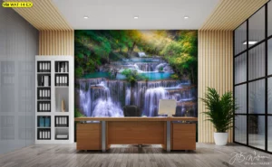 วอลเปเปอร์ฮวงจุ้ยน้ำตกเรียกทรัพย์สำหรับตกแต่งห้องทำงานช่วยเสริมสร้างสมาธิในการทำงานพร้อมภาพสายน้ำที่ไหลรินเปรียบเสมือนเงินทองที่ไหลมาเทมาไม่ขาดสาย