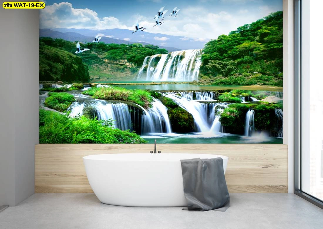 สติ๊กเกอร์ติดกระจกห้องน้ำลายวิวน้ำตกธรรมชาติ วัสดุกันน้ำเกรดพรีเมียม สวยทนทาน เปลี่ยนห้องน้ำเดิมให้เป็นสปาสุดหรู