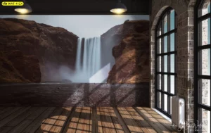 วอลเปเปอร์ลายน้ำตกสไตล์มินิมอล เน้นโทนสีเอิร์ธโทนสุดเท่ เหมาะสำหรับการแต่งห้องสไตล์ลอฟท์ที่ต้องการความสงบเย็น