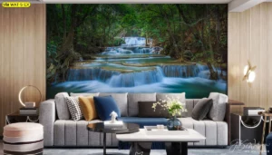 สั่งพิมพ์วอลเปเปอร์ภาพวิวธรรมชาติขนาดใหญ่ลายน้ำตกชั้นหินช่วยสร้างบรรยากาศห้องนั่งเล่นให้ดูผ่อนคลายและเย็นสบาย