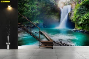 สติ๊กเกอร์ 3M ติดกระจกภาพน้ำตกตกแต่งร้านค้าเสริมฮวงจุ้ยเรียกทรัพย์เพิ่มความสวยงามให้ทางเดินบันไดดูโดดเด่นสะดุดตา