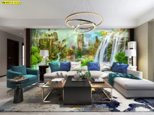 วอลเปเปอร์ฮวงจุ้ยน้ำตกภาพทิวเขาอวตารเสริมจินตนาการและความคิดสร้างสรรค์ในห้องทำงานยุคใหม่ที่เน้นความทันสมัย