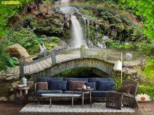 สั่งพิมพ์วอลเปเปอร์ภาพวิวธรรมชาติขนาดใหญ่ลายนน้ำตกและรุ้งกินน้ำเสริมพลังบวกและโชคลาภด้วยงานพิมพ์คุณภาพสูงสติ๊กเกอร์ 3M ติดกระจกภาพน้ำตกตกแต่งห้องนั่งเล่น