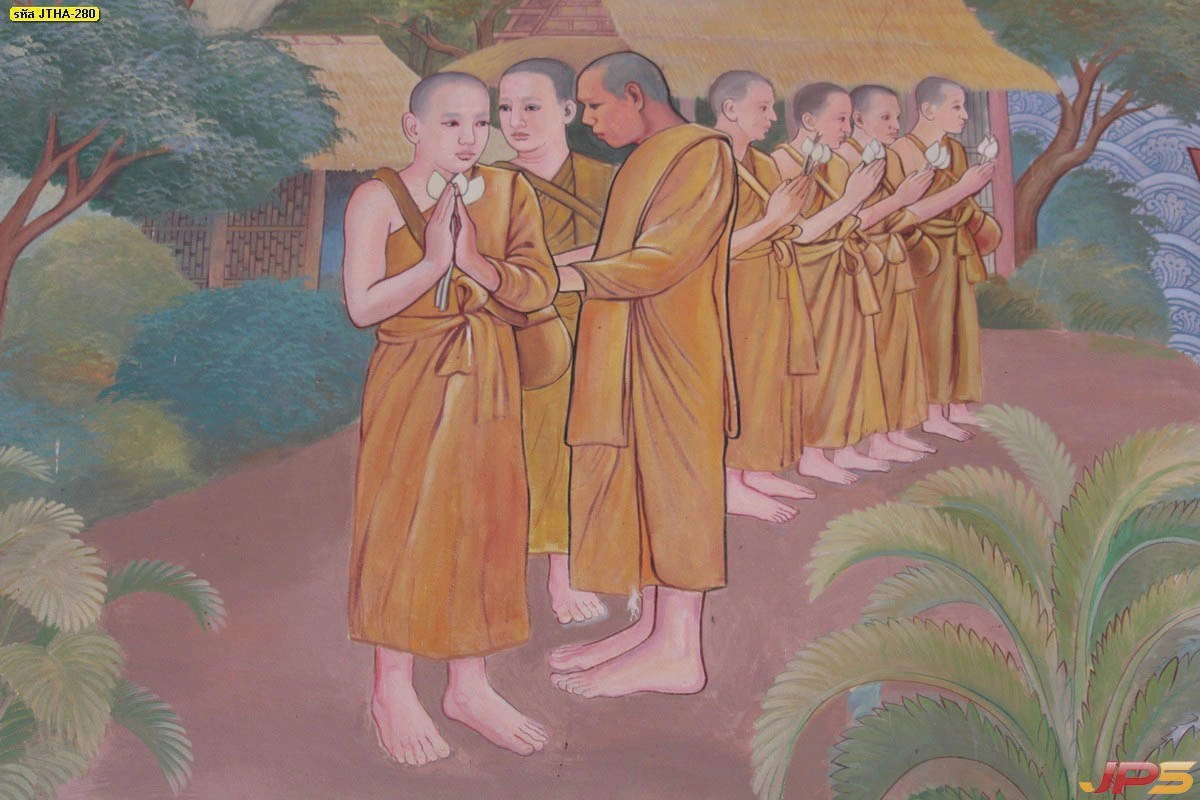 รับพิมพ์สติ๊กเกอร์ 3M ลายไทยติดกระจกห้องพระ ภาพสามเณรผู้สำรวมในกิริยามารยาทสวยงามช่วยเสริมสิริมงคลให้กับพื้นที่สวดมนต์ในบ้านคุณ