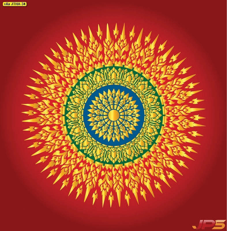 ภาพพิมพ์ติดฝ้าเพดานห้องพระลายดาวเพดานสีทองบนพื้นแดงช่วยเสริมความรุ่งเรืองและบารมีให้กับผู้ที่เข้ามาสักการะ