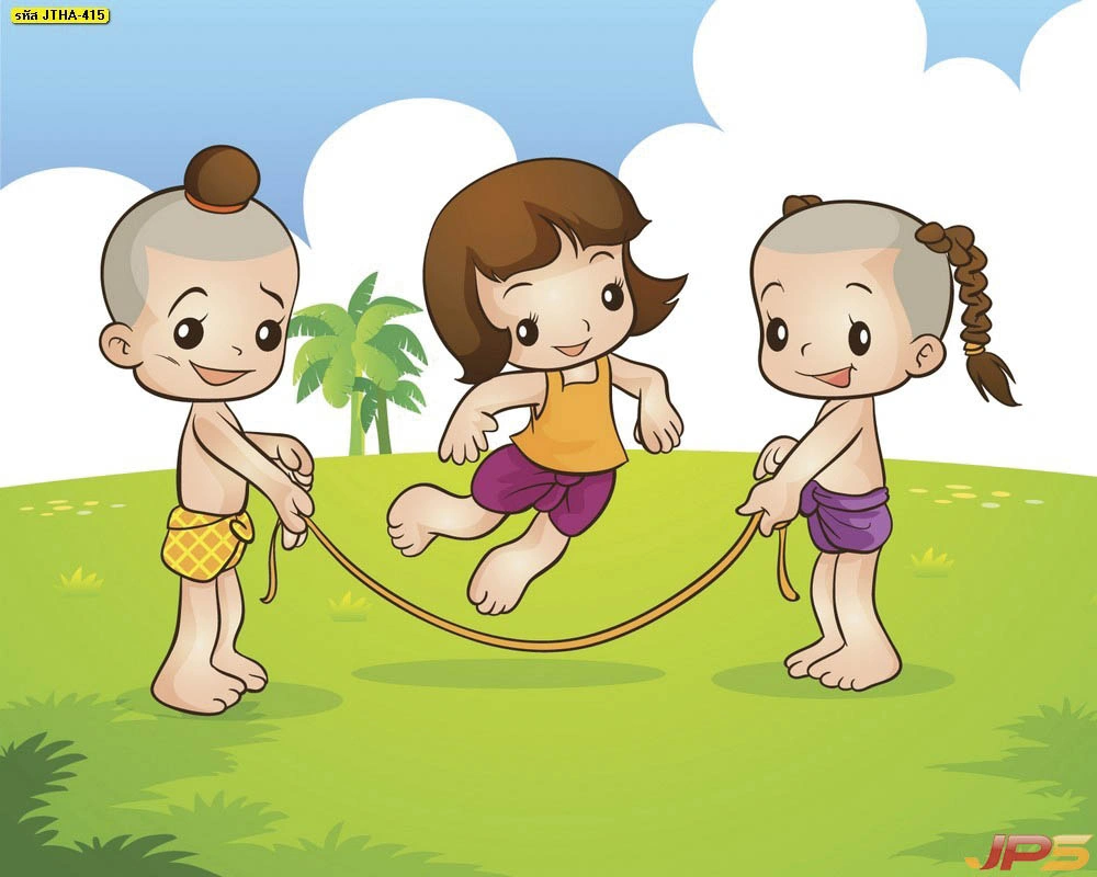 ภาพวอลเปเปอร์ลายการ์ตูนเด็กไทยจุกแกละกำลังเล่นกระโดดเชือกพลาสติกช่วยสร้างแรงบันดาลใจในการออกกำลังกายให้กับเด็กๆ