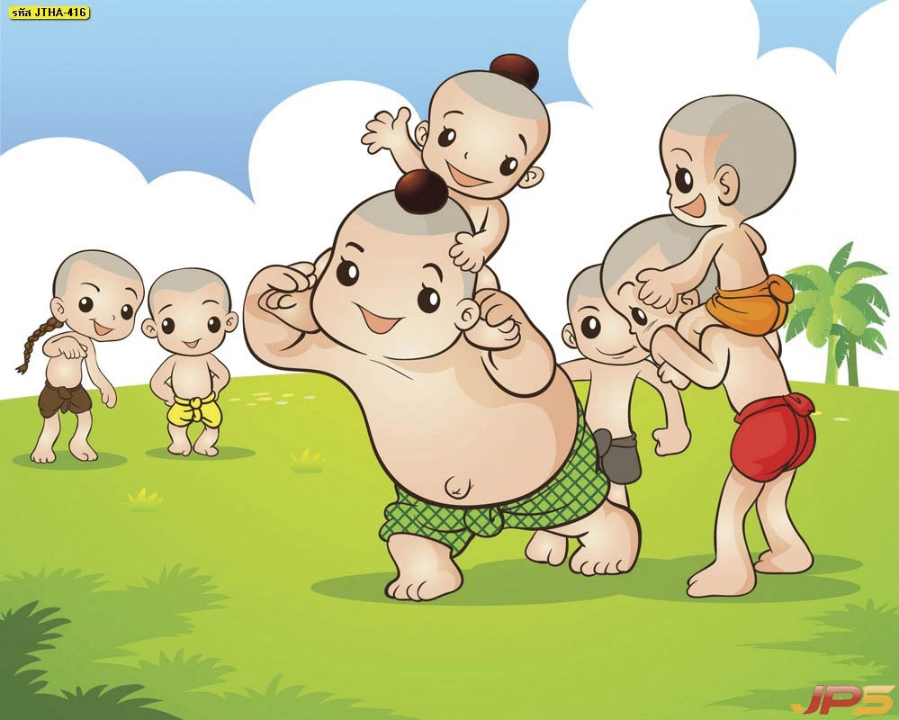 ตกแต่งผนังด้วยวอลเปเปอร์ลายการ์ตูนวิถีไทยภาพเด็กเล่นขี่ม้าส่งเมืองลายเส้นร่วมสมัยดูสะอาดตาและเพิ่มมิติให้กับห้อง