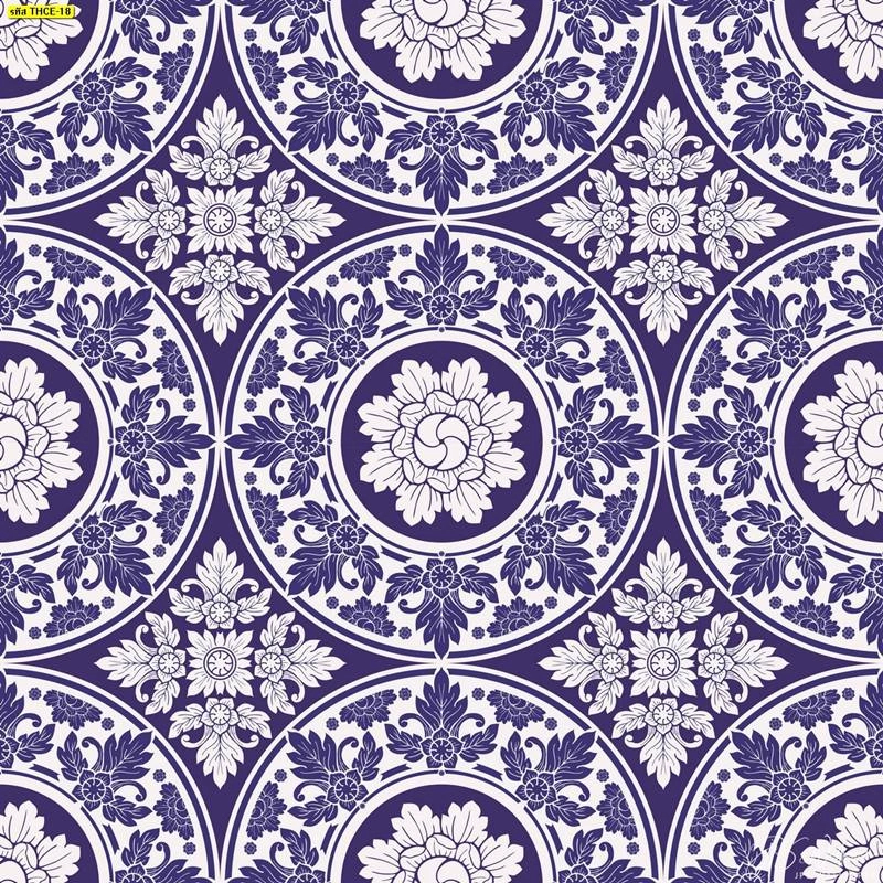 สติ๊กเกอร์ 3M ติดกระจกห้องพระลายมงคลโทนน้ำเงินขาวลายดอกไม้ไทยที่ให้ความสวยงามสดใสและทนทานนานนับปี