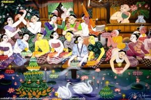 วอลเปเปอร์ภาพสั่งทำตามขนาดลายประเพณีไทยที่มีความคมชัดสูงสีสันโดดเด่นช่วยยกระดับความหรูหราให้แก่สถานประกอบการและโรงแรม