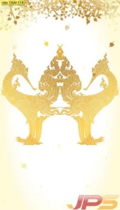 วอลเปเปอร์ลายหงส์สีทอง พื้นหลังสีขาวครีมสะอาดตา เหมาะกับบ้านสไตล์มินิมอลที่ต้องการคงความศักดิ์สิทธิ์ในรูปแบบที่เรียบง่าย