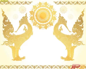วอลเปเปอร์ลายหงส์คู่สีทองพื้นขาวสะอาดตา สติ๊กเกอร์ฝ้าติดกระจกวัดและสถานปฏิบัติธรรม ลายไทยประณีตสว่างไสวดูสบายตา