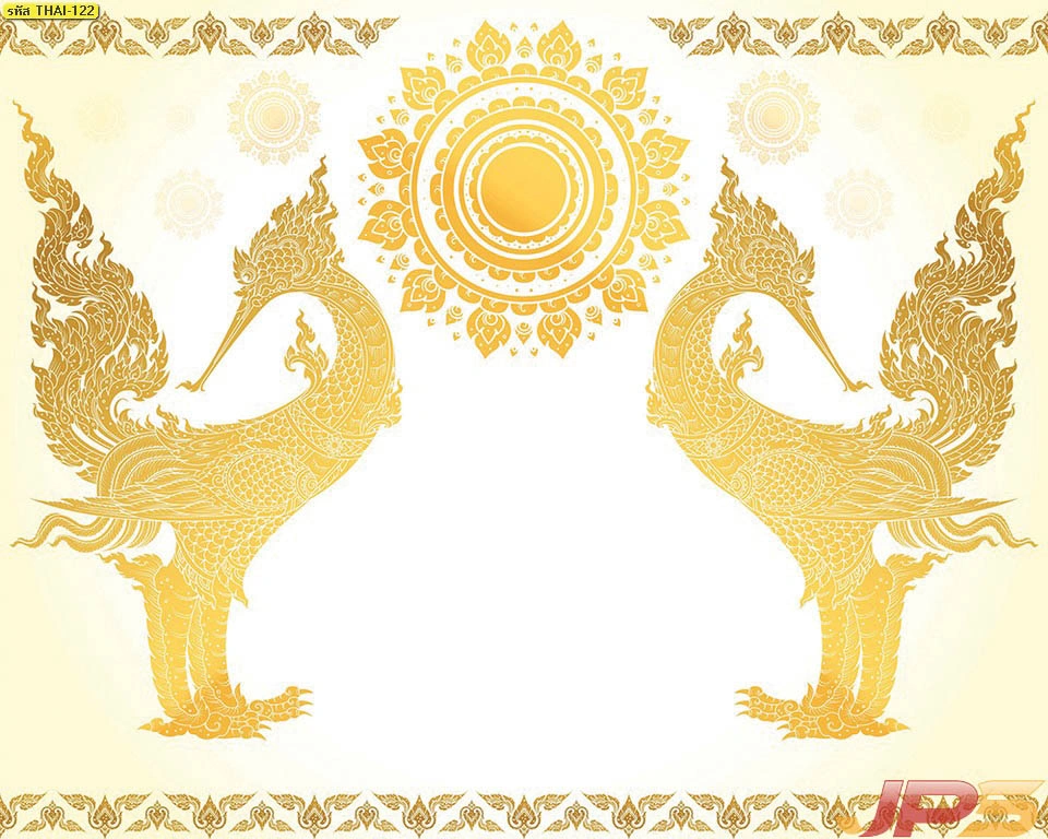 วอลเปเปอร์ลายหงส์คู่สีทองพื้นขาวสะอาดตา สติ๊กเกอร์ฝ้าติดกระจกวัดและสถานปฏิบัติธรรม ลายไทยประณีตสว่างไสวดูสบายตา