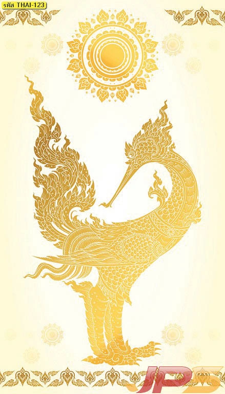 วอลเปเปอร์ลายหงส์ไทยสีทองพื้นหลังสีครีมขาว ภาพพิมพ์คุณภาพพรีเมียม เหมาะสำหรับแต่งบ้านสไตล์ไทยโมเดิร์น