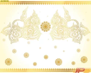 วอลเปเปอร์ลายไทยสิงห์ทองพื้นขาวลายนูนราชสีห์คชสีห์สีทองสำหรับตกแต่งผนังห้องพระให้ดูสว่างและสะอาดตาสง่างามยิ่งขึ้น