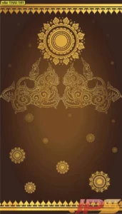 ภาพตกแต่งห้องพระเสริมมงคลลายไทยราชสีห์บนพื้นสีน้ำตาลทองให้ความรู้สึกสงบนิ่งเหมาะกับห้องปฏิบัติธรรมและฉากหลังโต๊ะหมู่บูชา