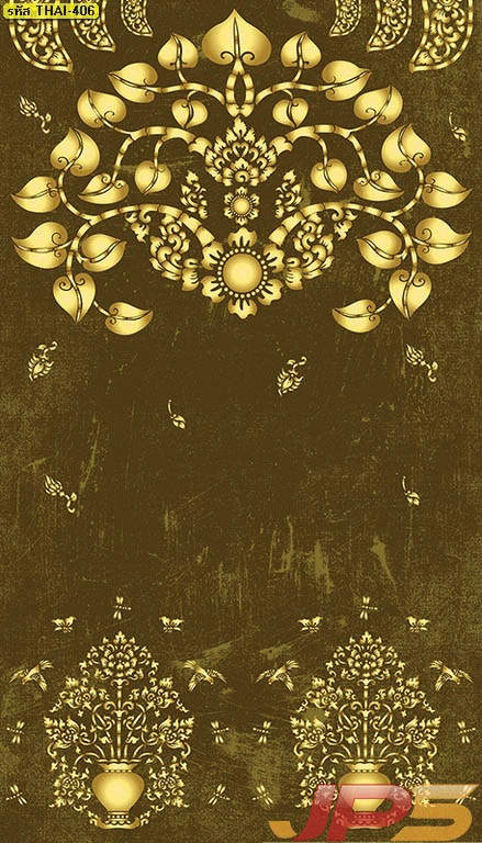 สติ๊กเกอร์ลายไทยติดกระจกห้องพระลายต้นโพธิ์สีทองพื้นสีเขียวขี้ม้าช่วยสร้างบรรยากาศที่ร่มเย็นและเสริมสิริมงคลให้แก่สถานที่ศักดิ์สิทธิ์