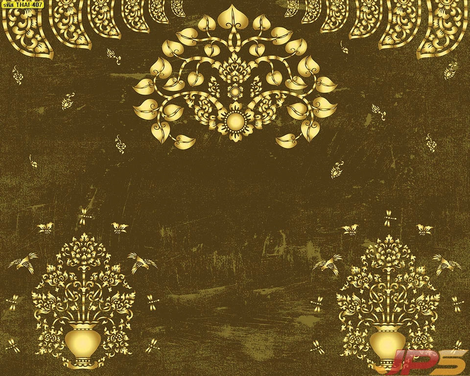 วอลเปเปอร์ลายโพธิ์มงคลสีทองพื้นสีเขียวขี้ม้าแบบคลาสสิกสำหรับตกแต่งผนังห้องพระให้ดูร่มเย็นและทรงพลังตามหลักฮวงจุ้ย