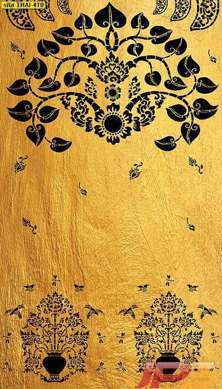 ภาพมงคลติดผนังห้องพระสไตล์โมเดิร์นคลาสสิกลายโพธิ์สีดำบนพื้นผิวสีทองแวววาวช่วยเน้นความหรูหราและร่วมสมัยให้กับการตกแต่งภายใน