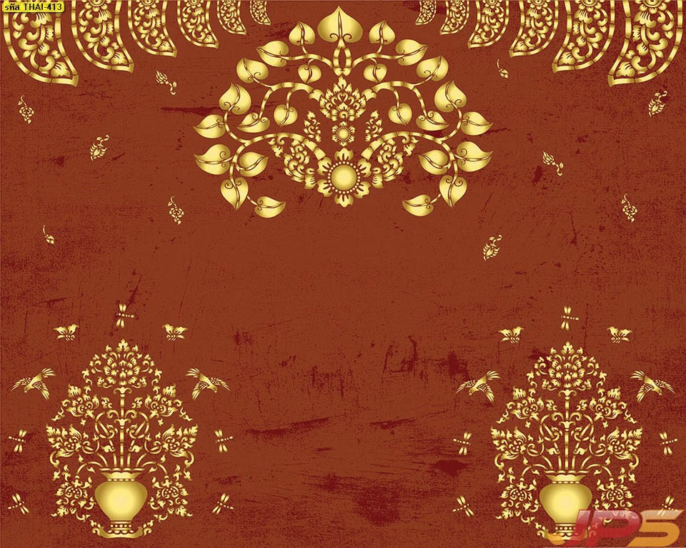 วอลเปเปอร์สั่งพิมพ์ขนาดใหญ่ลายต้นโพธิ์พุ่มข้าวบิณฑ์สีทองพื้นแดงมงคลช่วยเสริมอำนาจบารมีและโชคลาภให้แก่ผู้อยู่อาศัย