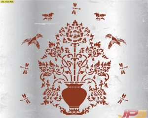 วอลเปเปอร์ลายไทยแจกันมงคลโทนแดงพื้นขาว เรียบสว่าง เหมาะกับห้องพระมินิมอลและพื้นที่ขนาดเล็ก