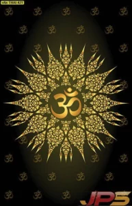 ภาพพิมพ์ลายโอมมณฑลรัศมีสีทองบนพื้นสีดำหรูหรา ช่วยเสริมความสง่างามและความศักดิ์สิทธิ์ให้กับห้องพระภายในบ้านสไตล์โมเดิร์น