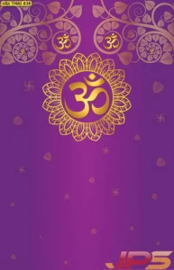 วอลเปเปอร์โอมมงคลสีม่วงสดใสพิมพ์ลายใบโพธิ์สีทองนูนเด่นพร้อมสัญลักษณ์สวัสดิกะสำหรับตกแต่งผนังห้องพระเสริมบารมี