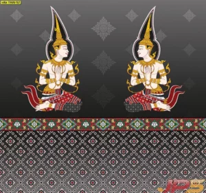วอลเปเปอร์เทพพนมพื้นดำลายทอง พร้อมลายไทยพื้นหลังเพิ่มมิติ เหมาะสำหรับตกแต่งห้องพระที่ต้องการความลึกของผนัง