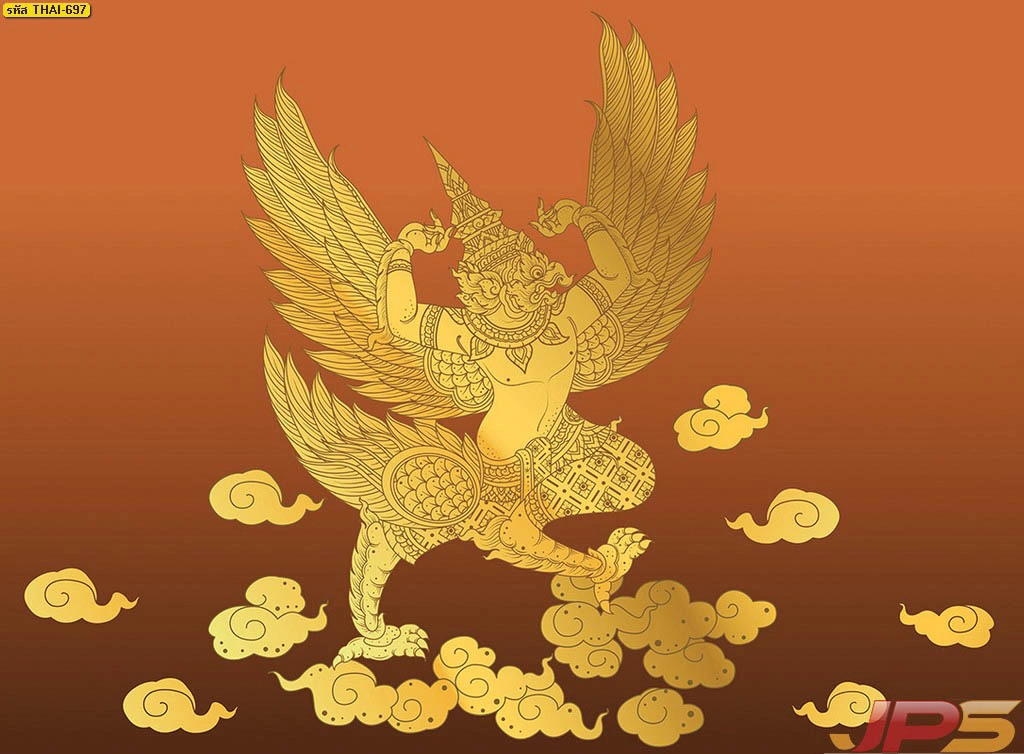 รูปติดผนังห้องพระลายพญาครุฑโทนน้ำตาลทอง งานภาพลายไทยที่ให้บรรยากาศอบอุ่น สุขุม เหมาะกับพื้นที่สักการะและมุมบูชาภายในบ้าน