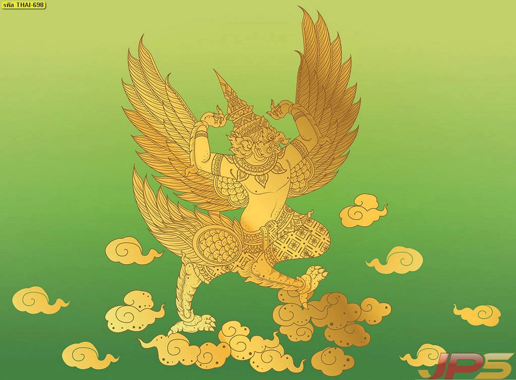 วอลเปเปอร์ลายพญาครุฑพื้นเขียวทอง ภาพศิลปะไทยตกแต่งห้องพระที่ช่วยเพิ่มความนุ่มนวลให้ผนัง เหมาะกับงานออกแบบภายในโทนธรรมชาติและเรียบร้อย